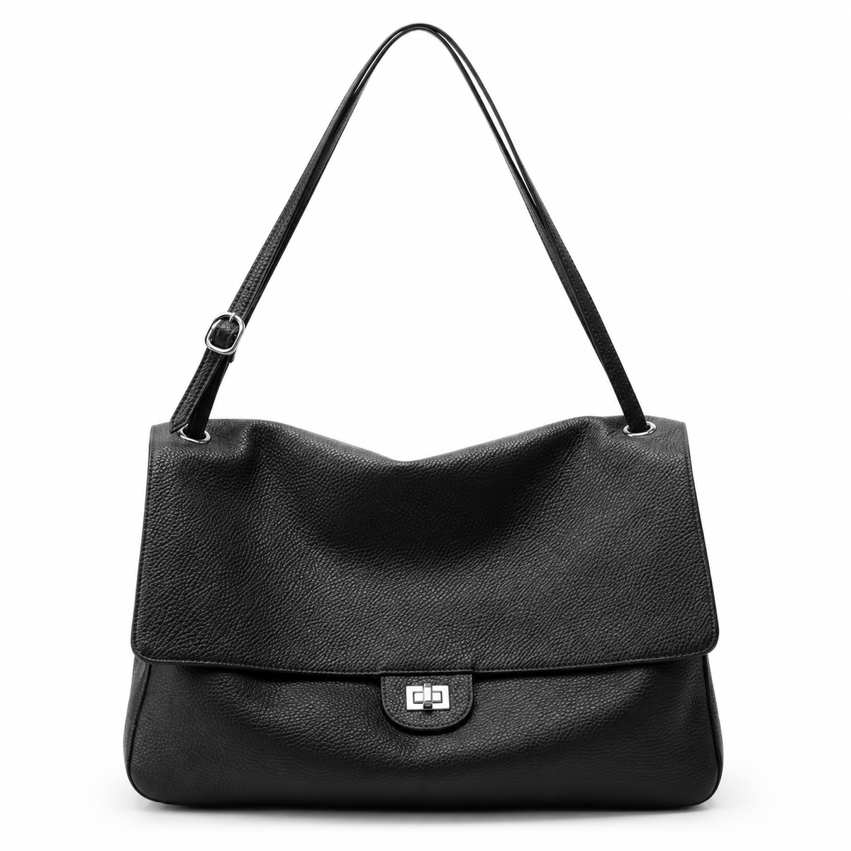 Sac à rabat grand format en cuir de vachette, noir ou bordeaux
